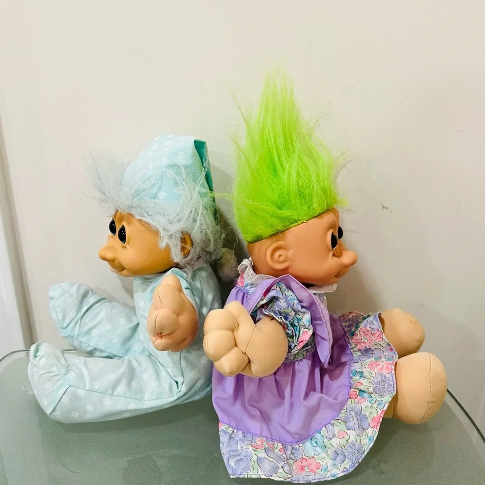 TROLL‎ DOLL LOT OF 2 13” BY ACE NOVELTY TREASURE JEWELED BELLY BUTTON & RUSS